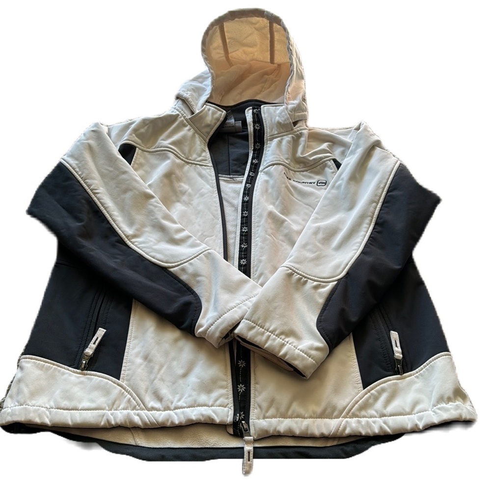 Free Country White and Gray Zip Up Removable Hood Jacket Women's XL EUC Winter